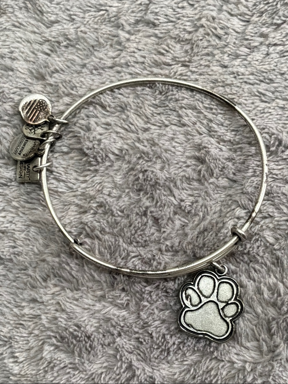 Alex and Ani Silver Paw Print Charm Bangle Bracelet